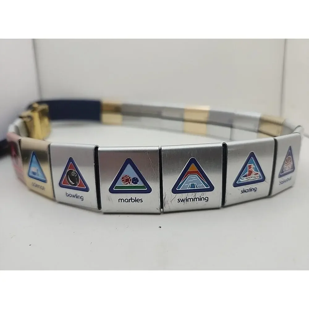 BSA Cub Scout Belt w/ Brass Buckle & 19 Merit Badges Adventure Loop Slides 31 in